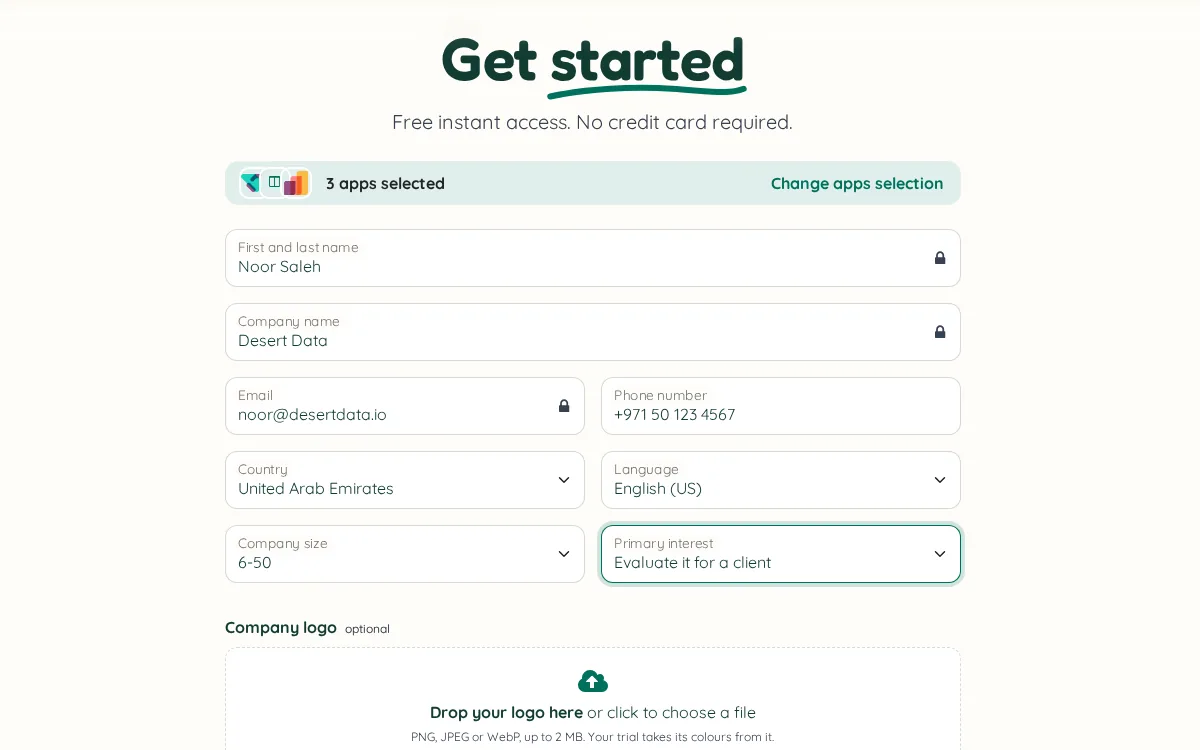 The trial details form