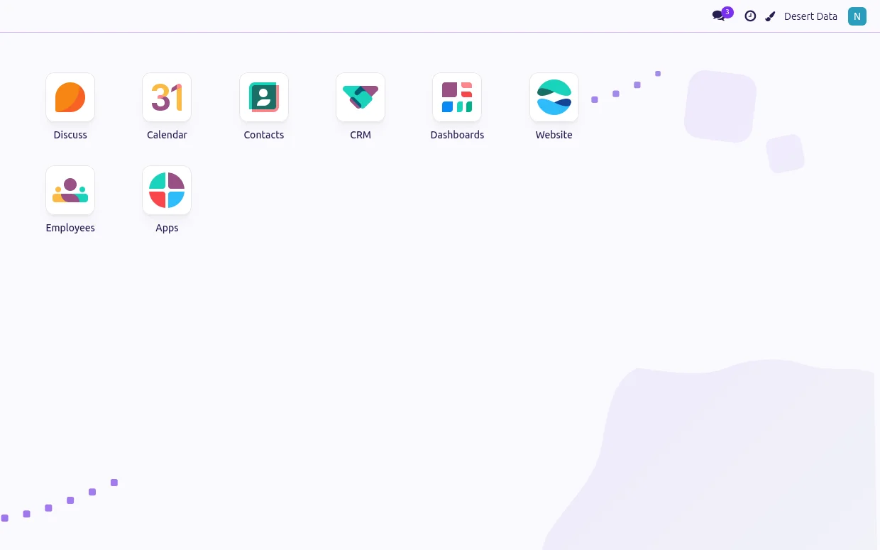 The Odoo home screen in the company colours
